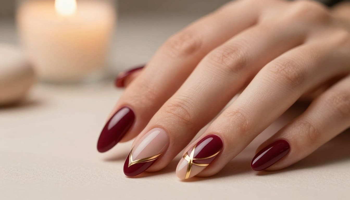 Burgundy Almond Nails